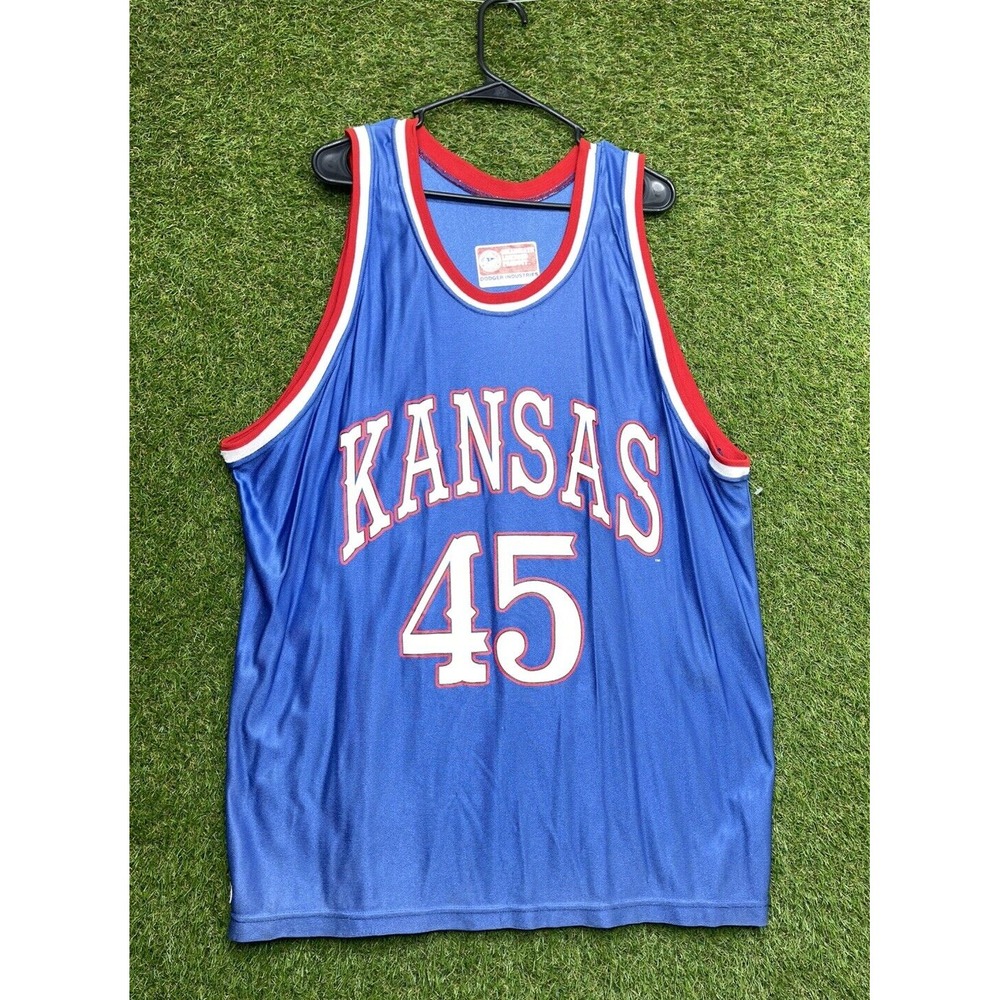 Vintage Dodger Blue Kansas Jayhawks Basketball Jersey Mens 2XL XXL #45 Blue 90s